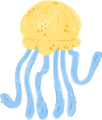 Hand Drawn Vector of Blue yellow Jellyfish