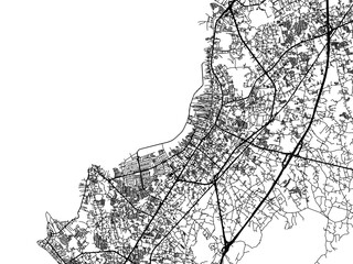 Vector road map of the city of  Chon Buri in Thailand with black roads on a white background. - obrazy, fototapety, plakaty