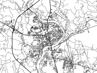Obraz premium Vector road map of the city of Nakhon Sawan in Thailand with black roads on a white background.