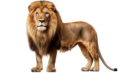 Brown Lion is standing Isolated on Transparent Background PNG. Generative AI