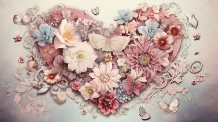 watercolor floral heart  background generated by AI tool 