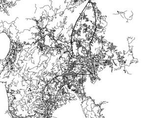 Vector road map of the city of  Phuket in Thailand with black roads on a white background.