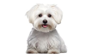 White Maltese Puppy in sitting Isolated on Transparent Background PNG. Generative AI