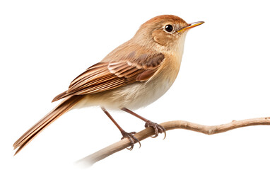 Melodious Common Night Brown Bird Sitting in Branch Isolated on Transparent Background PNG. Generative AI