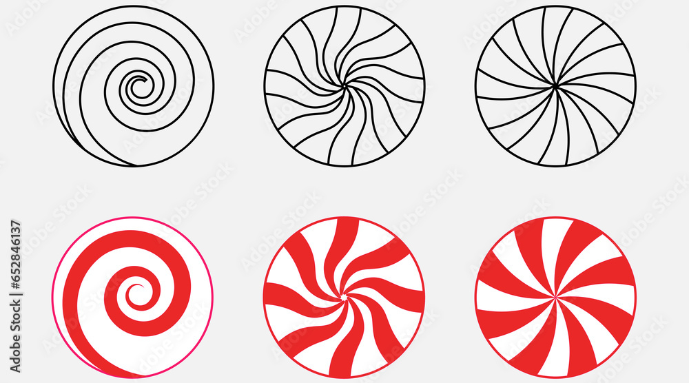 Sticker red white peppermint christmas candies icon