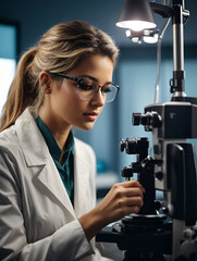 female Ophthalmologist looking at microscope