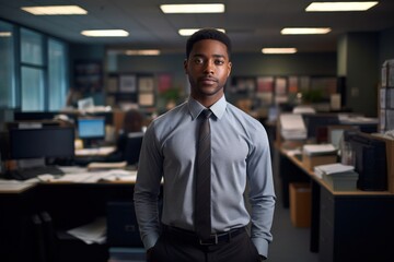 Fototapeta na wymiar Black Male Office Clerk Occupation Career Work Environment Backdrop Generative AI