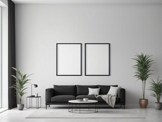 Two Blank Frames On The Wall Of A Living Room