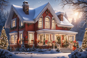 Front door and house with beautiful Christmas decor. Generative Ai
- 652846771