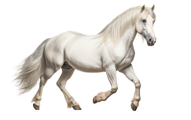 Nokota White horse is Moving Isolated on Transparent Background PNG. Generative AI
