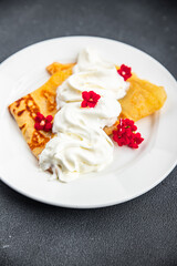 sweet crepes whipped cream pancake dessert delicious appetizer meal food snack on the table copy space food background rustic top view