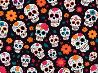 A Pattern Of Skulls And Flowers