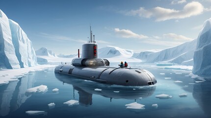 Submarine in the Artic ocean created by AI