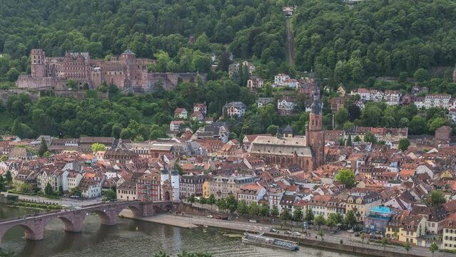 Heidelberg Germany time lapse 4K, city skyline timelapse at Neckar River with Alte Old Bridge