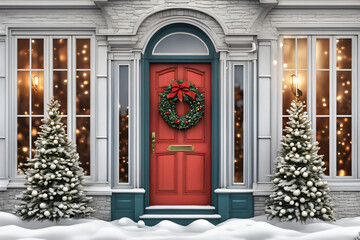 Front door and house with beautiful Christmas decor. Generative Ai
- 652848751