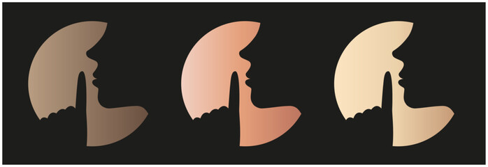 Icon bitte leise sein, pssst oder shhh Geste, symbol bitte keinen lärm, Piktogramm leise reden, auf lautstärke achten  © pivonzo