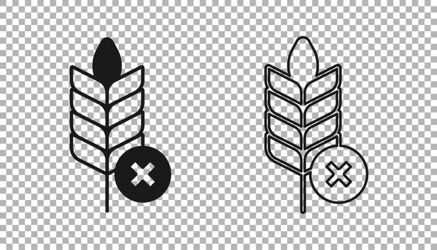 Black Gluten free grain icon isolated on transparent background. No wheat sign. Food intolerance symbols. Vector