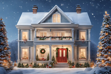 Front door and house with beautiful Christmas decor. Generative Ai
- 652849797