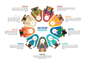 step infographic for Business management, strategy or human resources. EPS 10 vector. Can be used for any project. 10 to 2 step pie chart