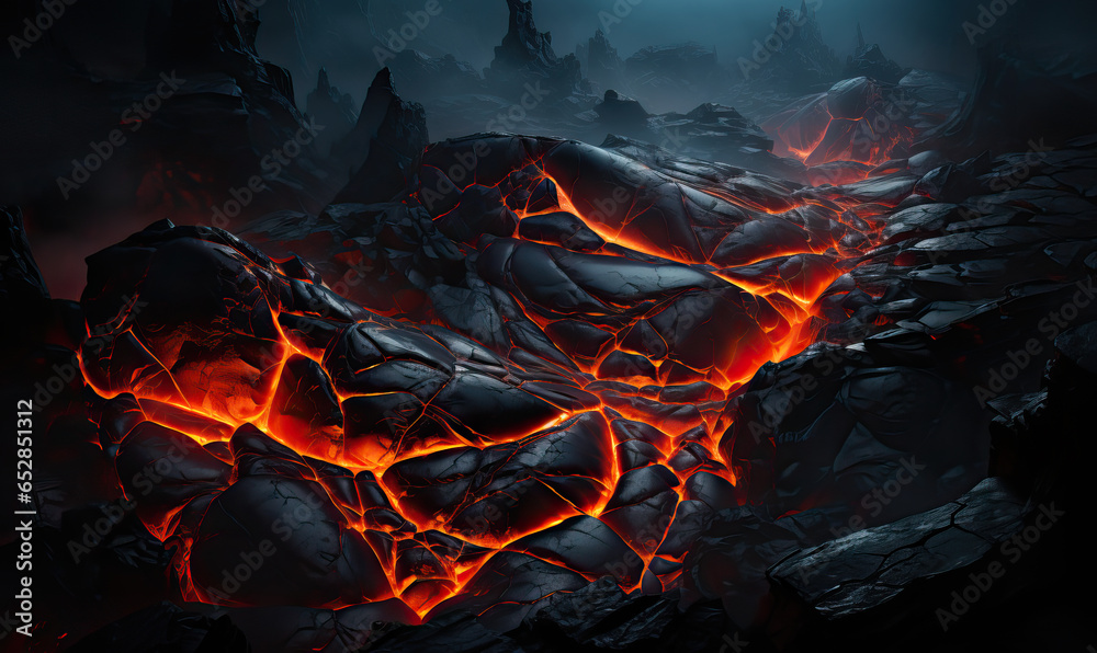 Wall mural abstract background of extinct lava with red gaps.