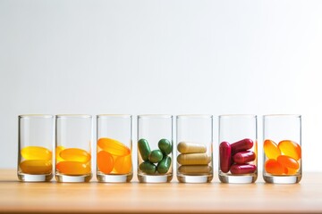 vitamin supplements lined up in a row - obrazy, fototapety, plakaty