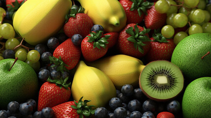 Background of fruits, vegetables and berries. Fresh food, generative AI