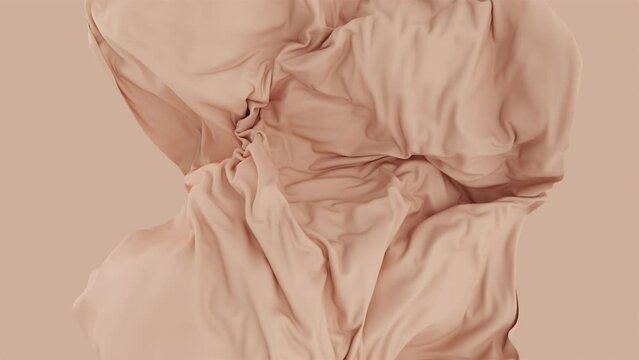 Abstract 3D animation of luxury flying fabric in slow-motion.  A waving cloth in pastel color. HD