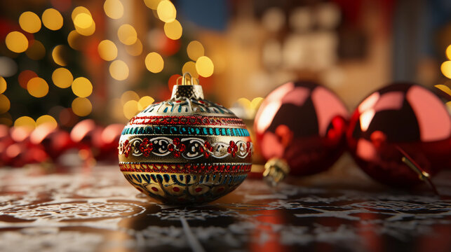 fondo navide&ntilde;o con esferas mexicanas y luces de boken brillante ideal para invitaciones o publicaciones navide&ntilde;as esperas decoradas con figuras artesanales