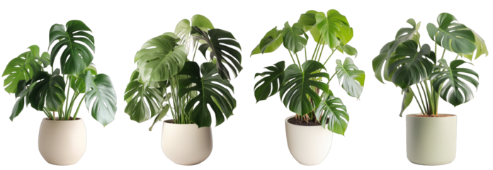 Tropical house monstera plant in modern pot or vase isolated on transparent background generative ai