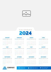 2024 wall Calendar vector illustration. week starts on Sunday, Simple planner design template, 2024 year corporate business calendar design template. use to wall, desk or business planner calendar 