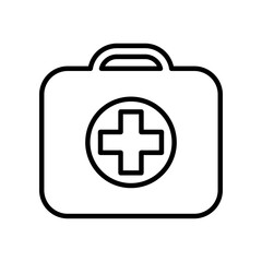 Obraz premium Ambulance suitcase icon. First aid kit, medical case bag, medicine box with cross emergency symbol. clinic equipment for rescue diagnostic. Vector illustration design.