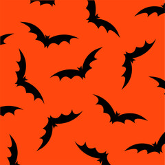 Halloween vector pattern with flying bats, decorative background in black and orange colours