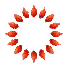 Fototapeta premium Autumnal round frame. Wreath of autumn leaves. Fall of the leaves. Vector illustration. Design element for poster, web, flyers, invitation, postcard, Happy Thanksgiving day, wedding. Place for text.