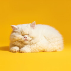 sleeping cat isolate on yellow background