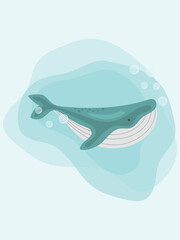 Whale as Sea Animal Floating Underwater Vector Illustration