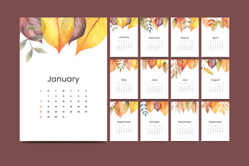 2024 annual calendar template with watercolor floral theme