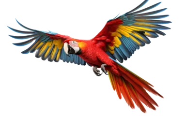 Fotobehang Scarlet Macaw Red Bird is Flying Isolated on Transparent Background PNG. Generative AI © Haider