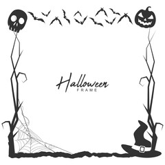 Halloween silhouette decorative frame with spider frame and creepy tree
