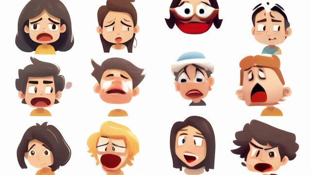 A characters facial expressions change rapidly, depicting a range of emotions to ilrate the concept of emotional volatility. Psychology animation
