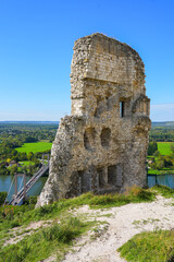 Fototapeta na wymiar Ruins of Château Gaillard, a French medieval castle overlooking the River Seine built in Normandy by Richard the Lionheart, King of England and feudal Duke of Normandy in the 12th Century