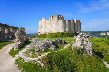 Fototapeta na wymiar Ruins of Château Gaillard, a French medieval castle overlooking the River Seine built in Normandy by Richard the Lionheart, King of England and feudal Duke of Normandy in the 12th Century