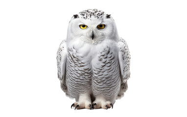 Stunning Snowy Owl White Bird is Sitting Isolated on Transparent Background PNG. Generative AI