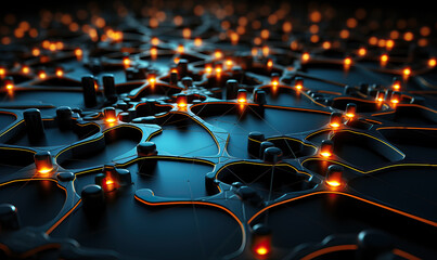 Fototapeta premium Dark abstract futuristic background with orange highlight.