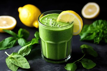 freshly blended green smoothie in a glass