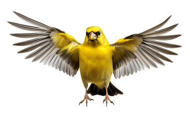 Flying American Goldfinch Yellow Bird Isolated on Transparent Background PNG. Generative AI - obrazy, fototapety, plakaty