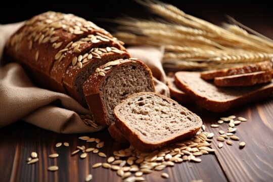 A Close-up Image Of Whole Grain Bread Slices And Seeds