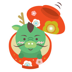 お椀から顔を出すかわいい辰のイラスト　辰年　干支　年賀