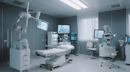 Modern medical office interior operating room with computer and examination table
