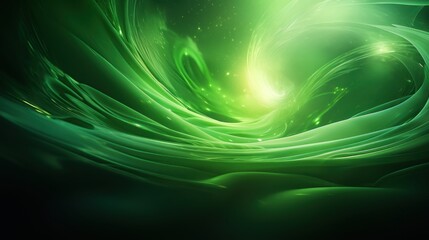 Abstract Green Background with Swirling Patterns and Light Flares.