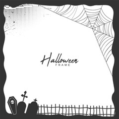 Halloween grunge frame with halftone dead tree and spider net